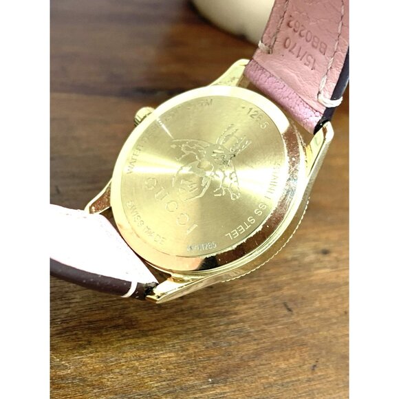 GUCCI Women's Watch YA126041 G-Timeless Swiss Quartz Gold Pink Leather Band 29mm - Picture 7 of 14